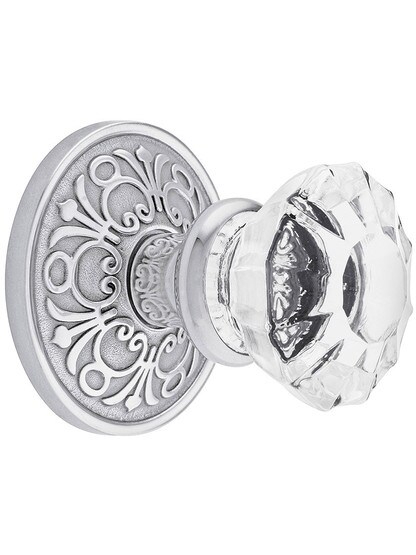 Lancaster Door Set With Fluted Crystal Knobs in Polished Chrome.